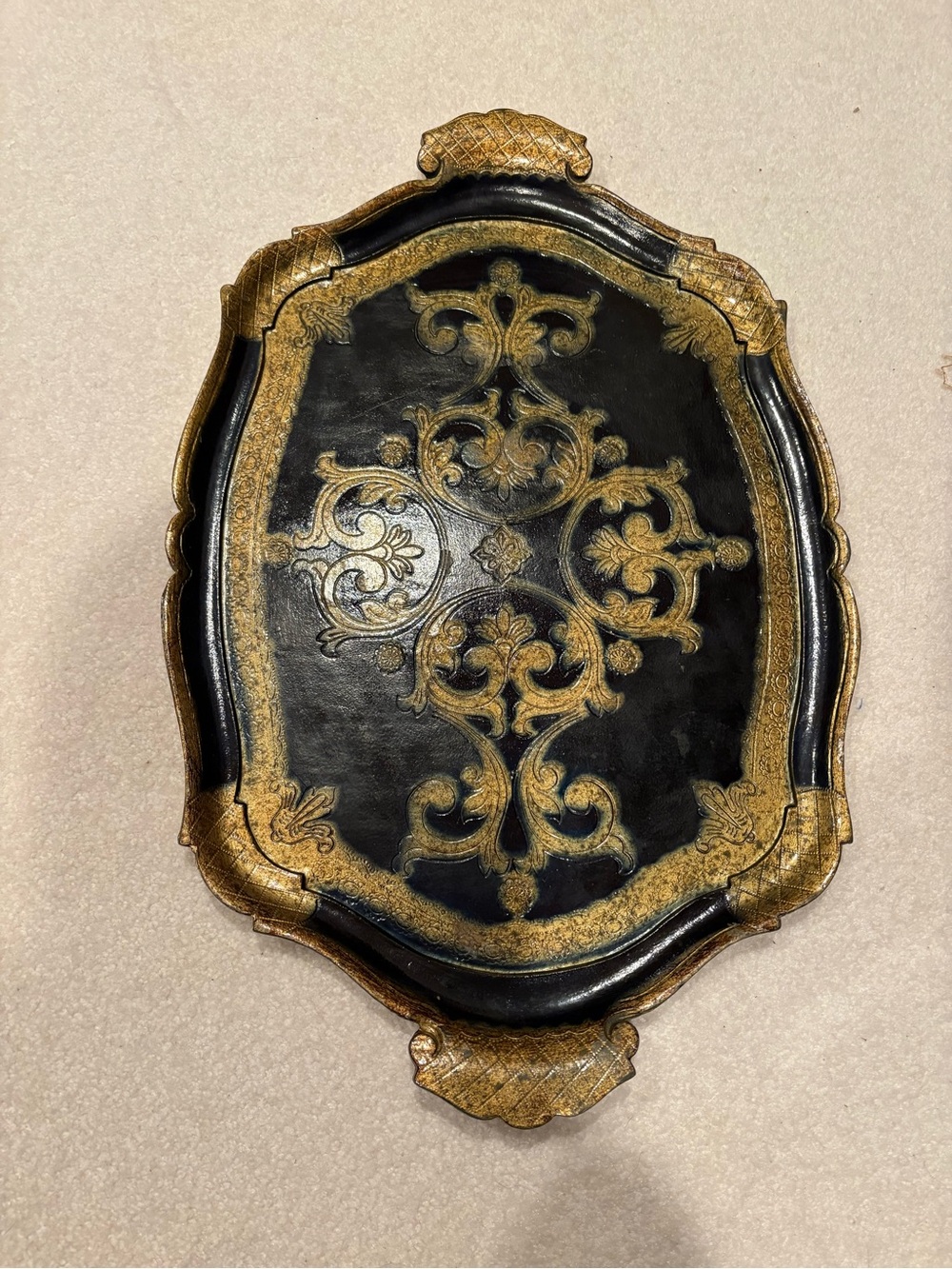 VINTAGE  Black /Gold Decorative Tray
